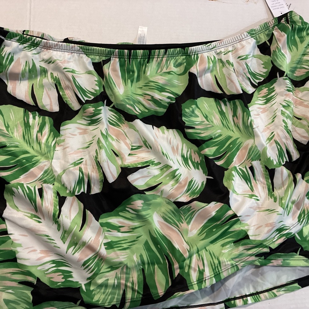 Cacique Tropical Palm Leaf Swim Skirt Attached Brief Green Black 36 NWT 1117641
